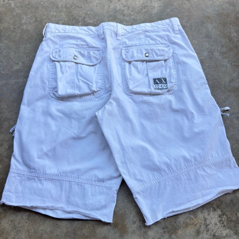 Vintage Y2K Armani Exchange Jorts Jean Shorts Cargo Wide Leg White Size 34 (f7)